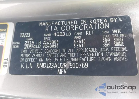 2024 Kia Soul Lx z USA, uszkodzony, nr VIN KNDJ23AU2R7910769